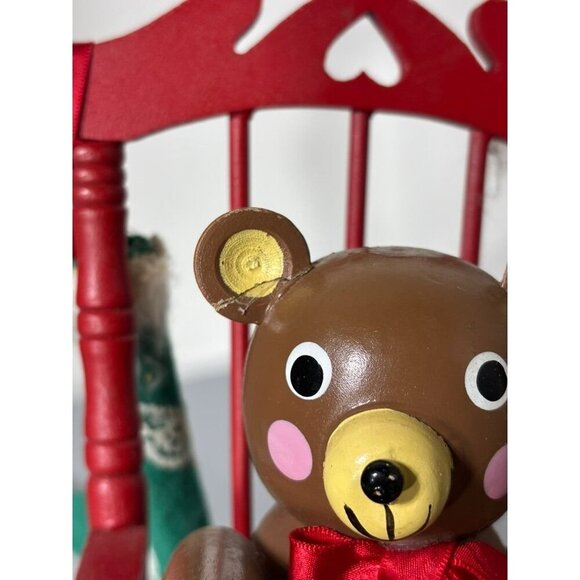 Vtg Christmas Rocking Chair Music Box Teddy Bear Wooden Holiday Decor - Picture 8 of 8